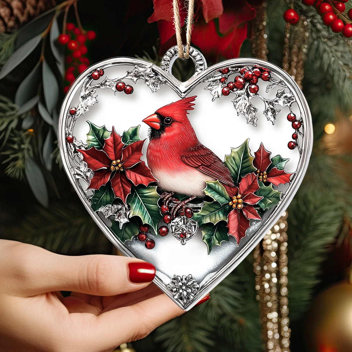 Shineful 2D Acrylic Ornament - Heartfelt Cardinal Joy