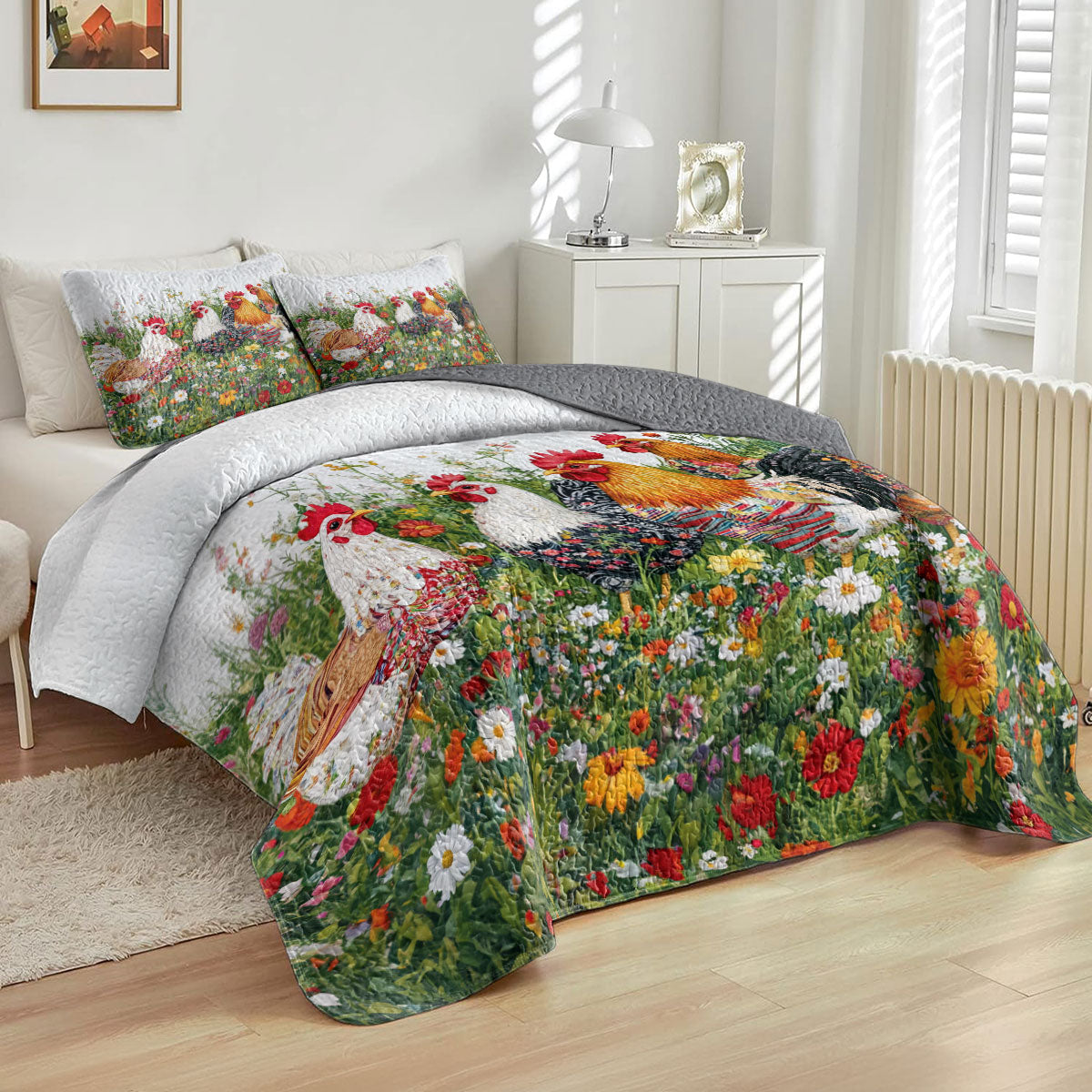 Shineful All Season Quilt 3-Piece Set Morning Glory Rooster