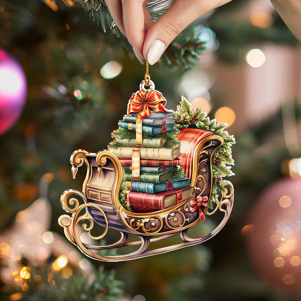 Shineful 2D Acrylic Ornament Bookish Sleigh Ride