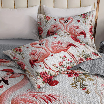 Shineful All Season Quilt 3-Piece Set Valentine Flamingo Romance