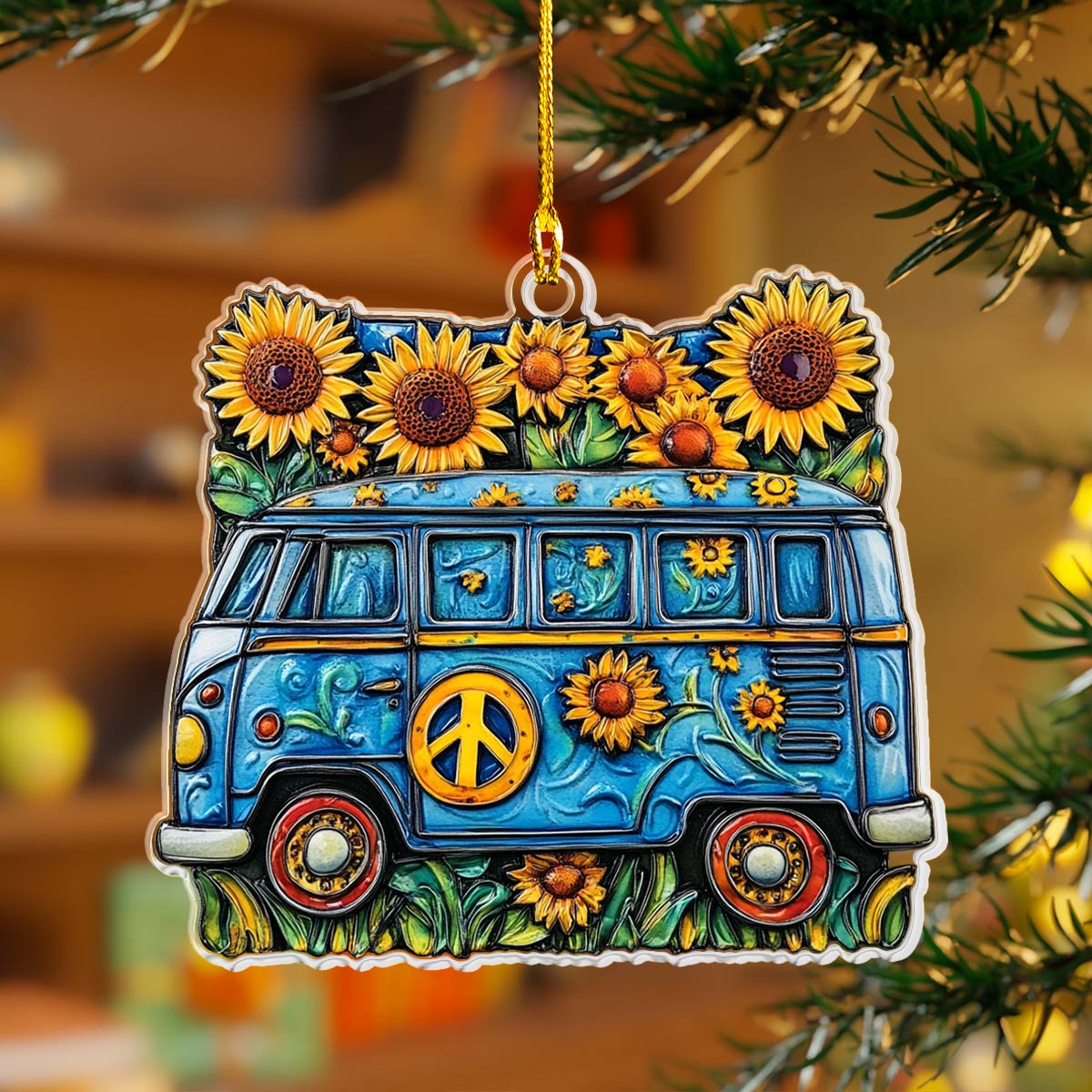 Shineful 2D Acrylic Ornament Sunflower Peace Van - Pack Discount