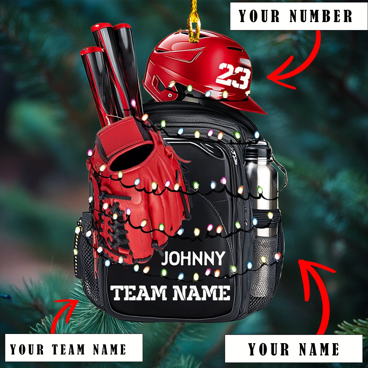 Shineful Acrylic Ornament Personalized Baseball Christmas Backpack