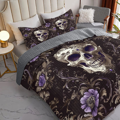 Shineful All Season Quilt 3-Piece Set - Gothic Jewel Skull