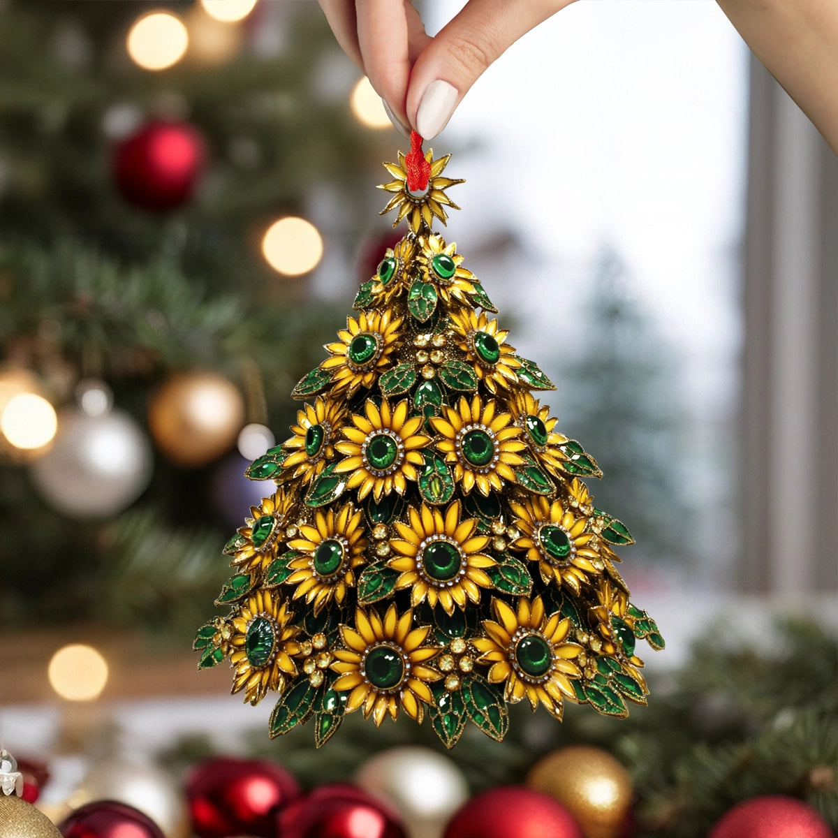 Shineful 2D Acrylic Ornament Golden Sunburst Christmas Tree