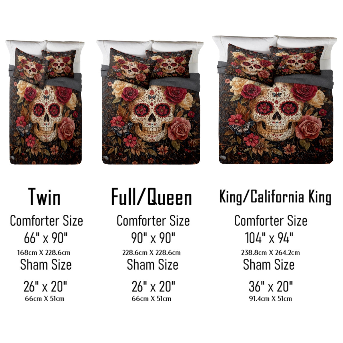 Shineful All Season Quilt 3-Piece Set - Dark Bloom Sugar Skull