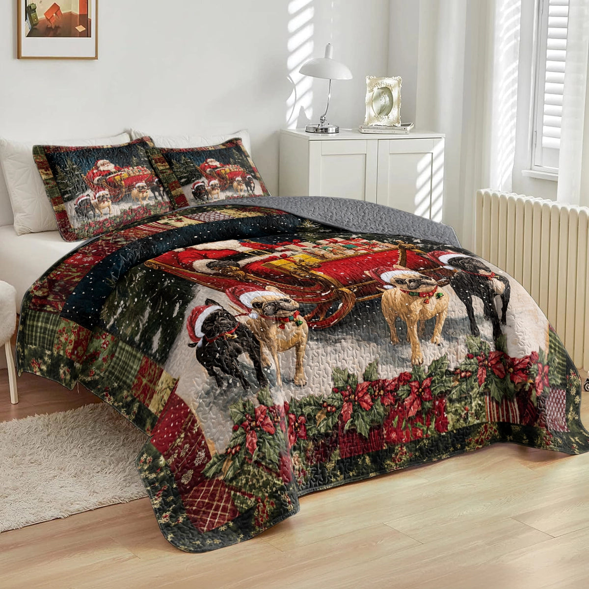 Shineful All Season Quilt 3-teiliges Set – Frenchie Sleigh Ride