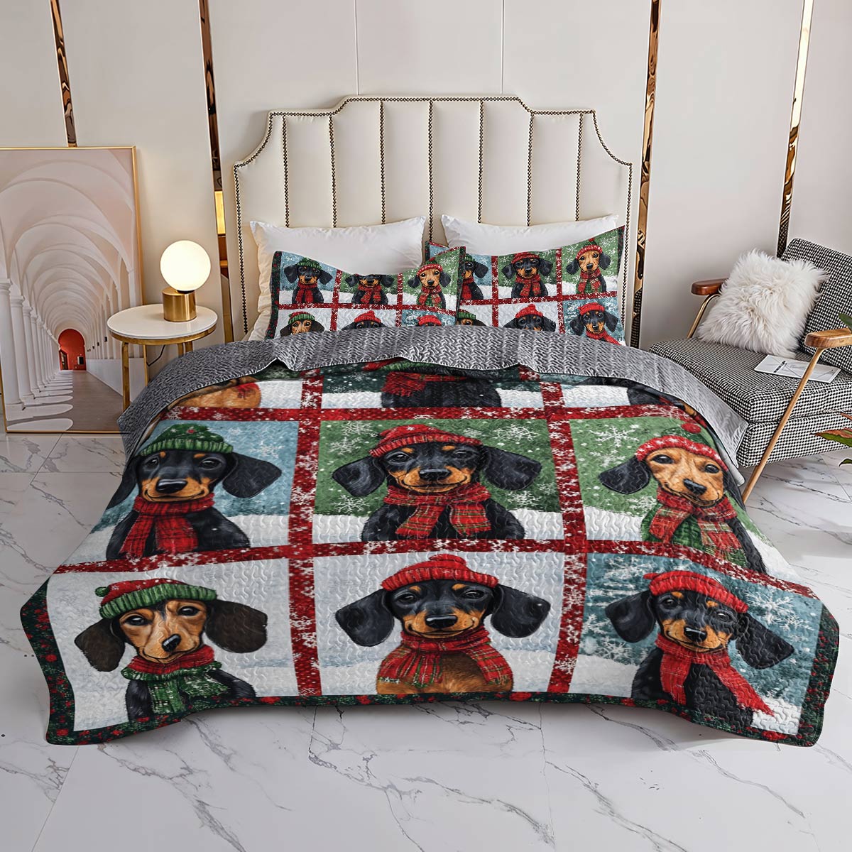 Shineful All Season Quilt 3-Piece Set Dachshund Christmas