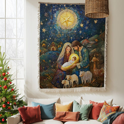 Shineful Woven Tapestry Throw Blanket Sacred Christmas Nativity