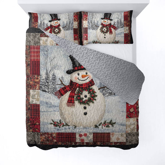 Shineful All Season Quilt 3-Piece Set Grinning Snowman