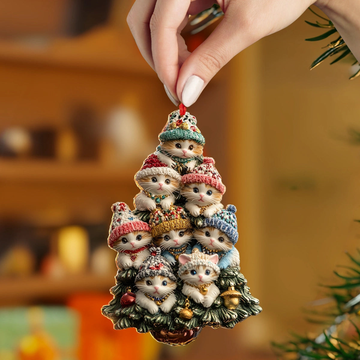 Shineful 2D Acrylic Ornament Kitten Cozy Tree