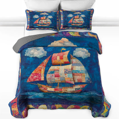 Shineful All Season Quilt 3-Piece Set - Patchwork Sailing Dream