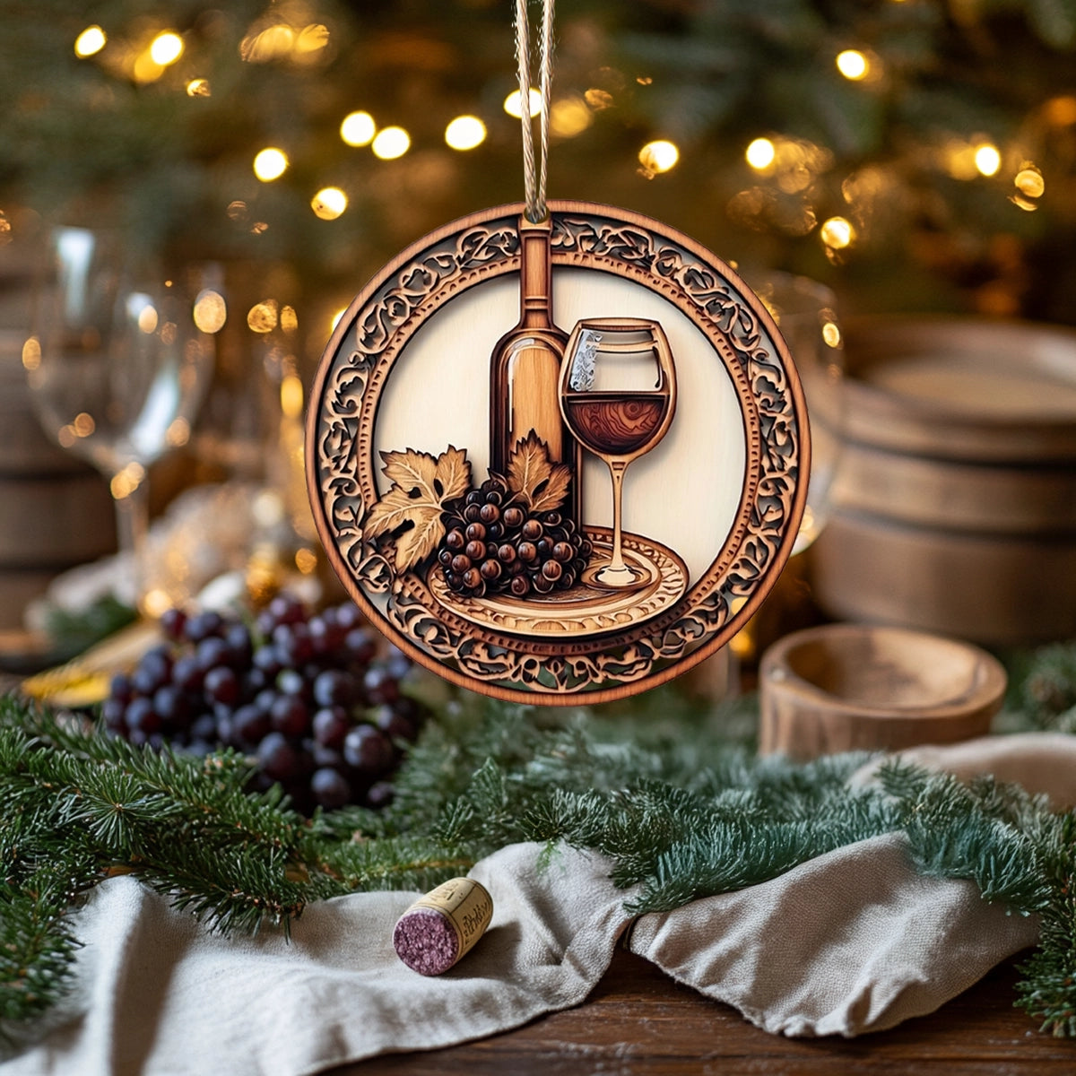 Shineful 2D Acrylic Ornament - Vintage Vines Wine