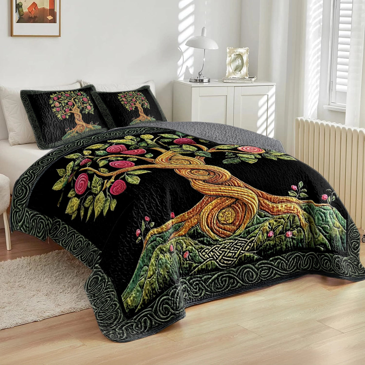 Shineful All Season Quilt 3-Piece Set - Irish Celtic Apple Blossom