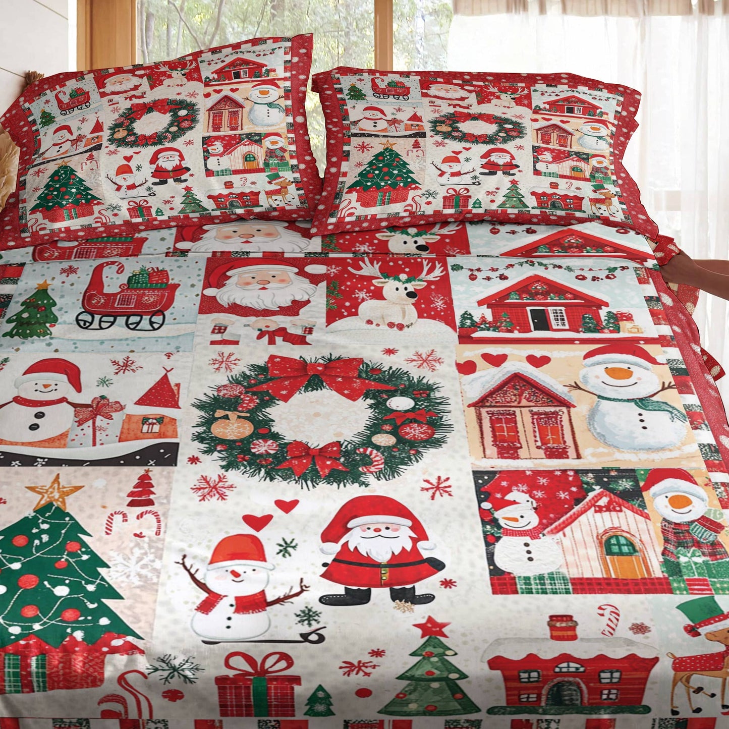 Shineful 4-Piece Bed Sheet Set Pretty Christmas