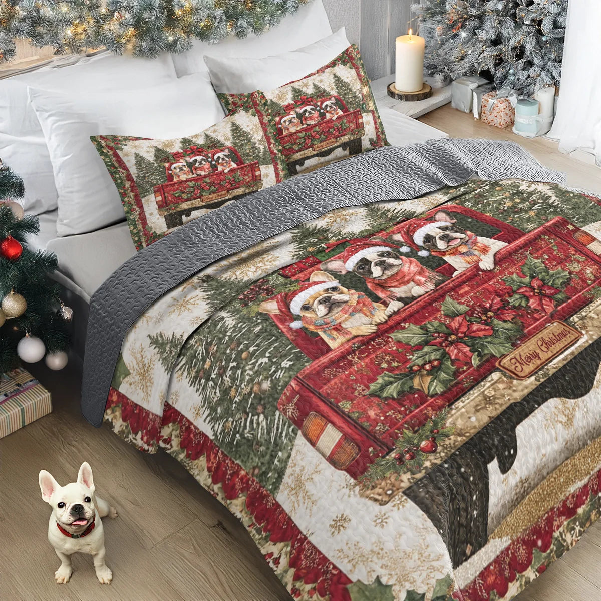 Shineful All Season Quilt 3-Piece Set - Merry Frenchie Christmas