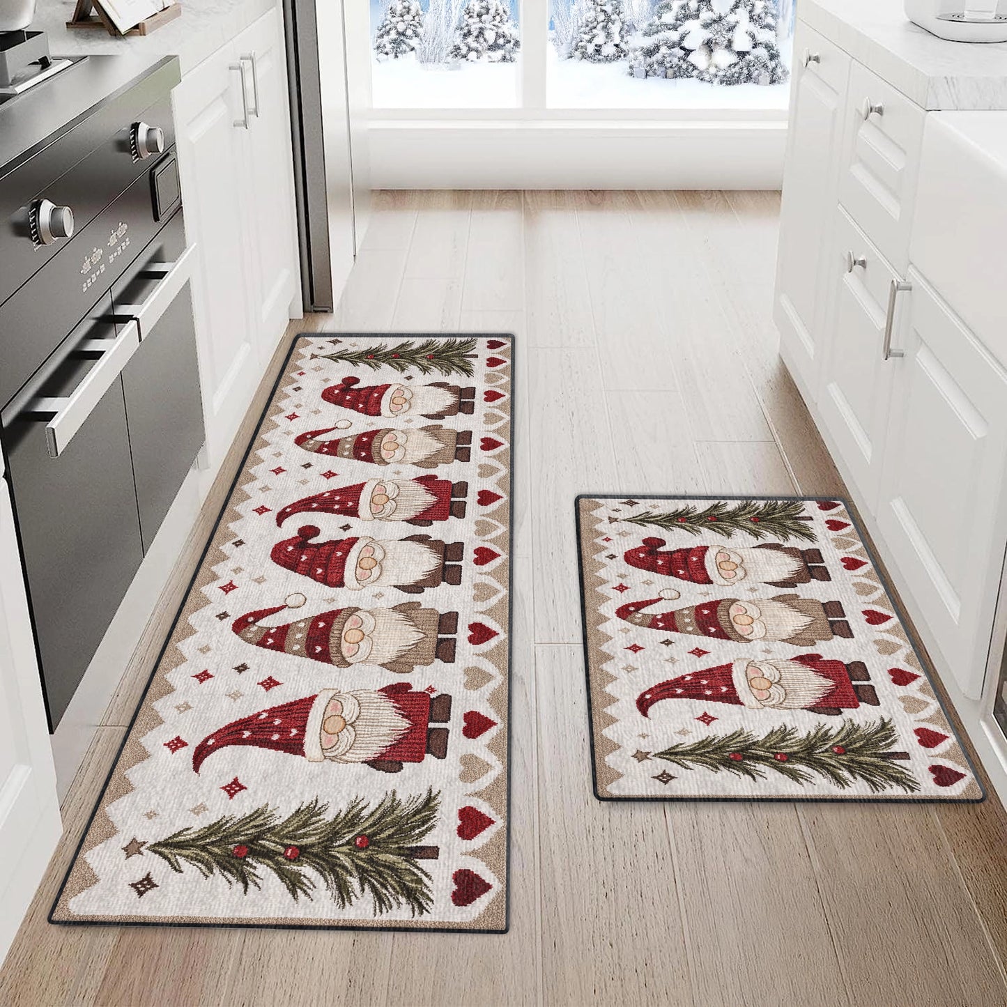 Shineful Ultra-Thin Non Skid Floor Mat, Kitchen Rugs Cozy Christmas Gnomes