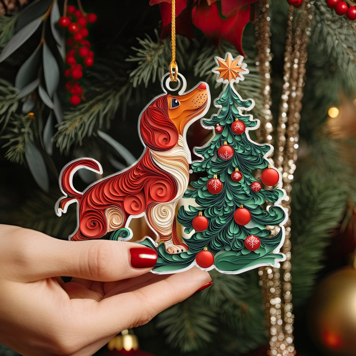 Shineful Acrylic Ornament Dachshund Festive Paws & Tree