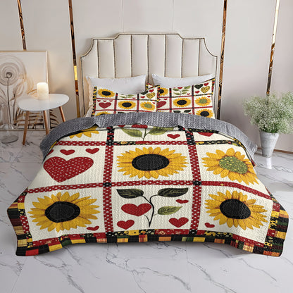 Shineful All Season Quilt 3-teiliges Set Herz Sonnenblumengarten 