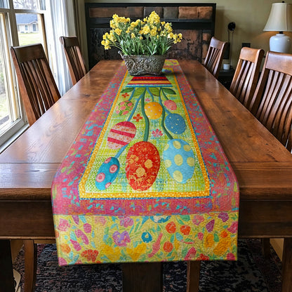 Shineful 2D Flat Print Quilted Table Runner Easter Eggs Blooming