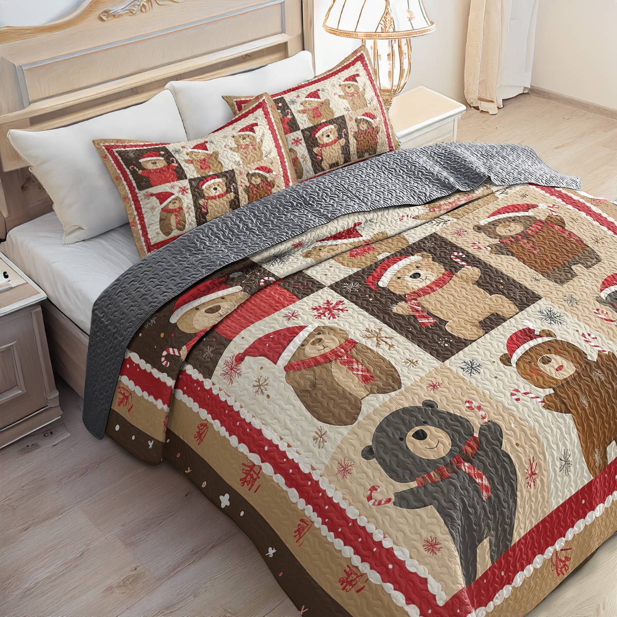 Shineful All Season Quilt 3-Piece Set - Cozy Christmas Bear