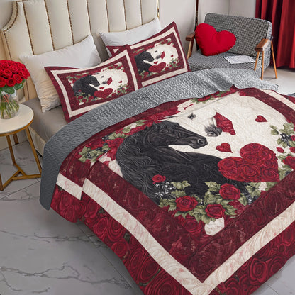 Shineful All Season Quilt 3-Piece Set Lovers’ Embrace Horse