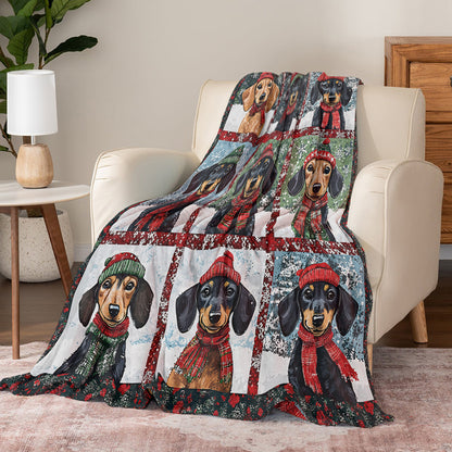 Shineful Fleece Blanket Dachshund Christmas