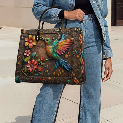 Shineful Leather Bag Hummingbird And Flower