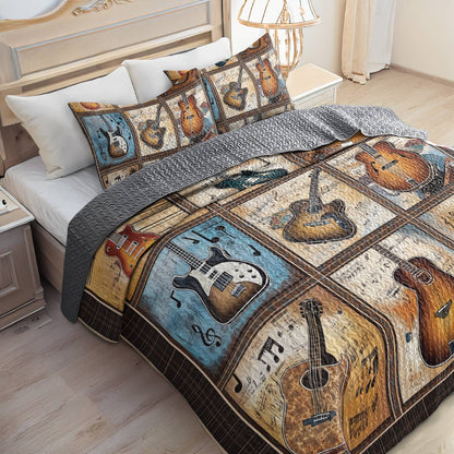 Shineful All Season Quilt 3-Piece Set - Rustic Guitar Patchwork