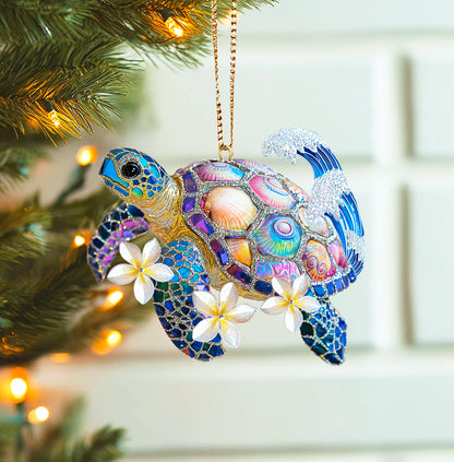 Shineful 2D Acrylic Ornament Twinkling Plumeria Sea Turtle