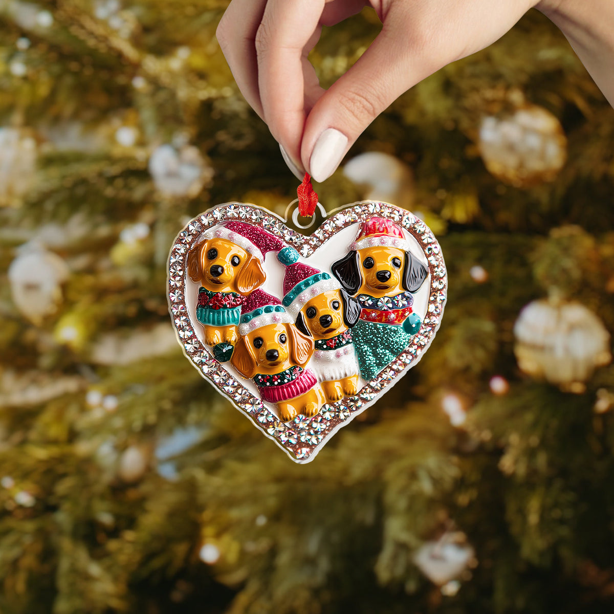 Shineful 2D Acrylic Ornament Christmas Dachshund With Heart