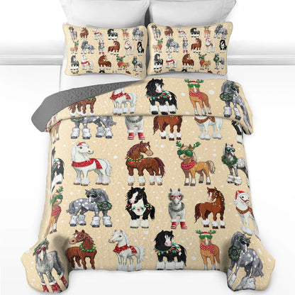 Shineful All Season Quilt 3-Piece Set - Horse Holiday Hoofin' Around