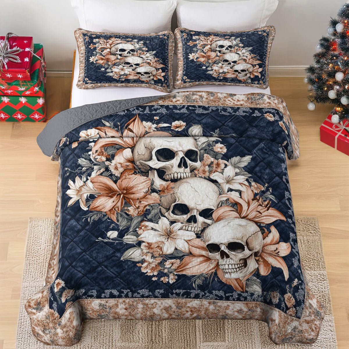 Shineful All Season Quilt 3-teiliges Set Elegance Skull und Floral Garden