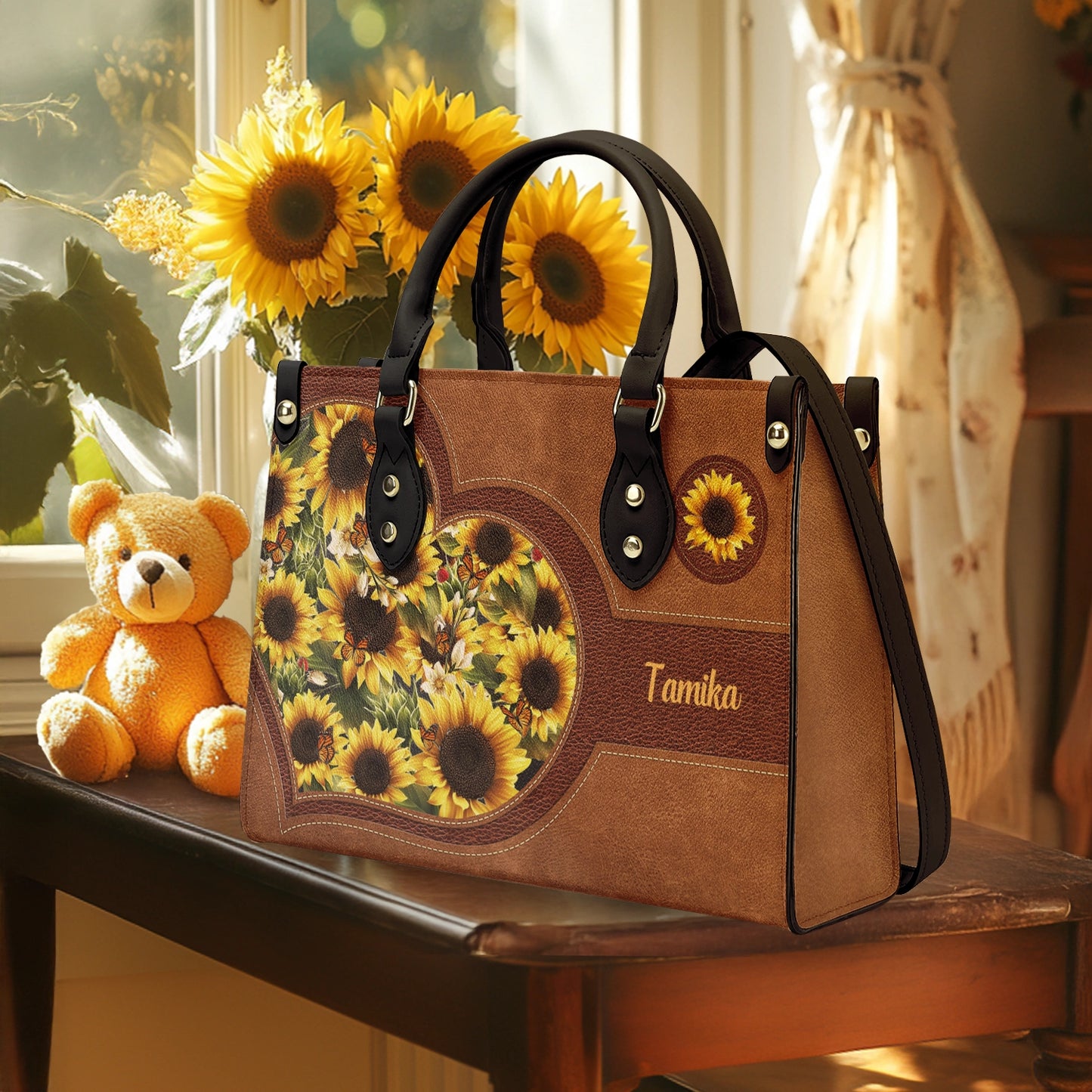 Sac en cuir brillant Tournesol Personnalisez le sac en cuir Shineful Lovely Sunflower