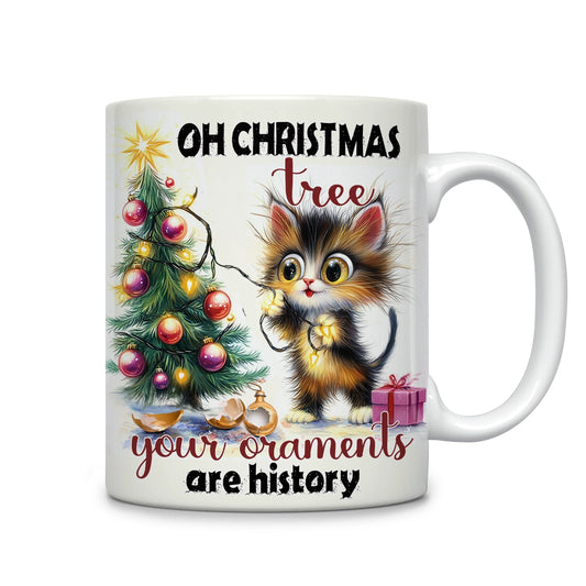 Tasse en céramique brillante Chat de Noël coquin ou gentil