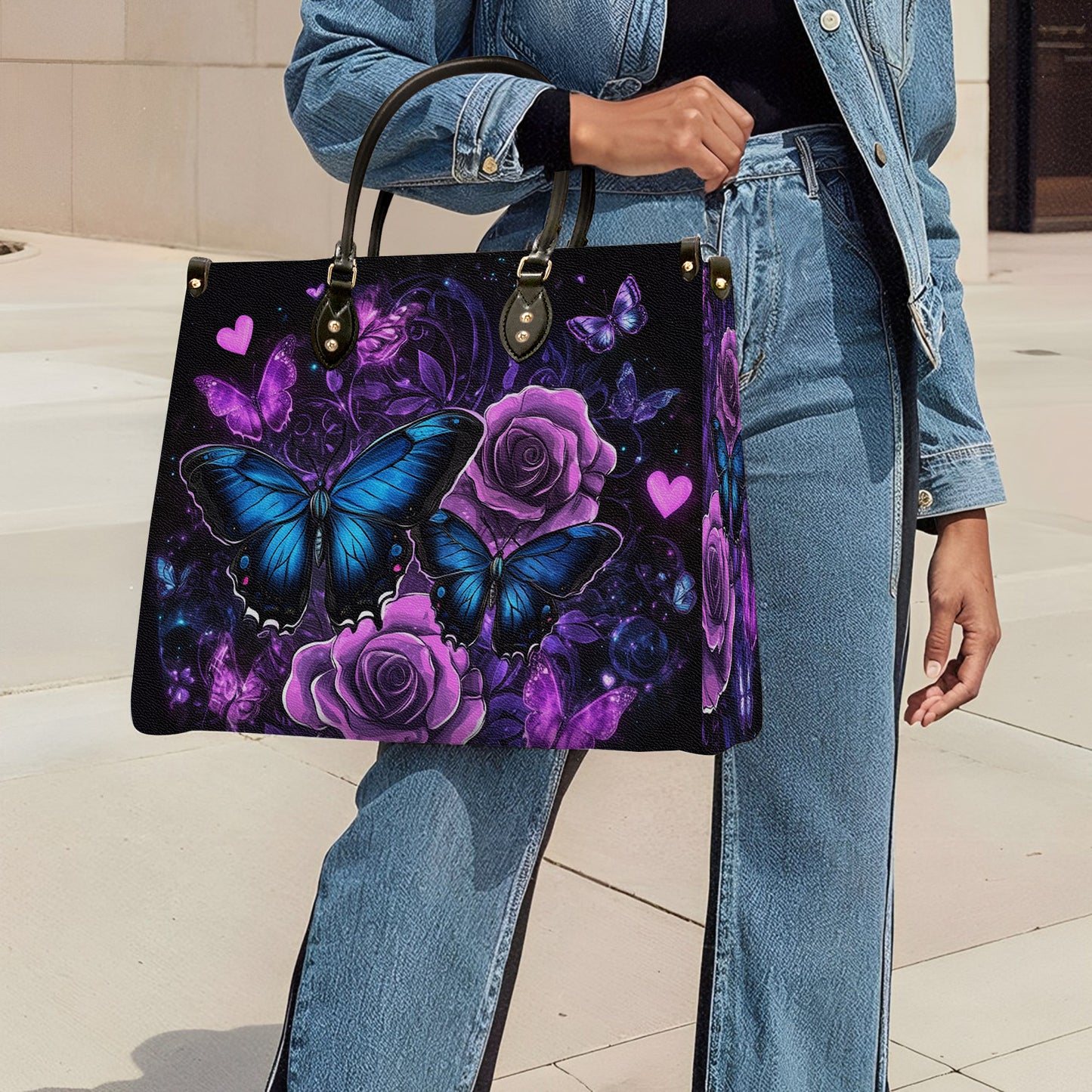 Sac en cuir brillant Enchanted Midnight Bloom