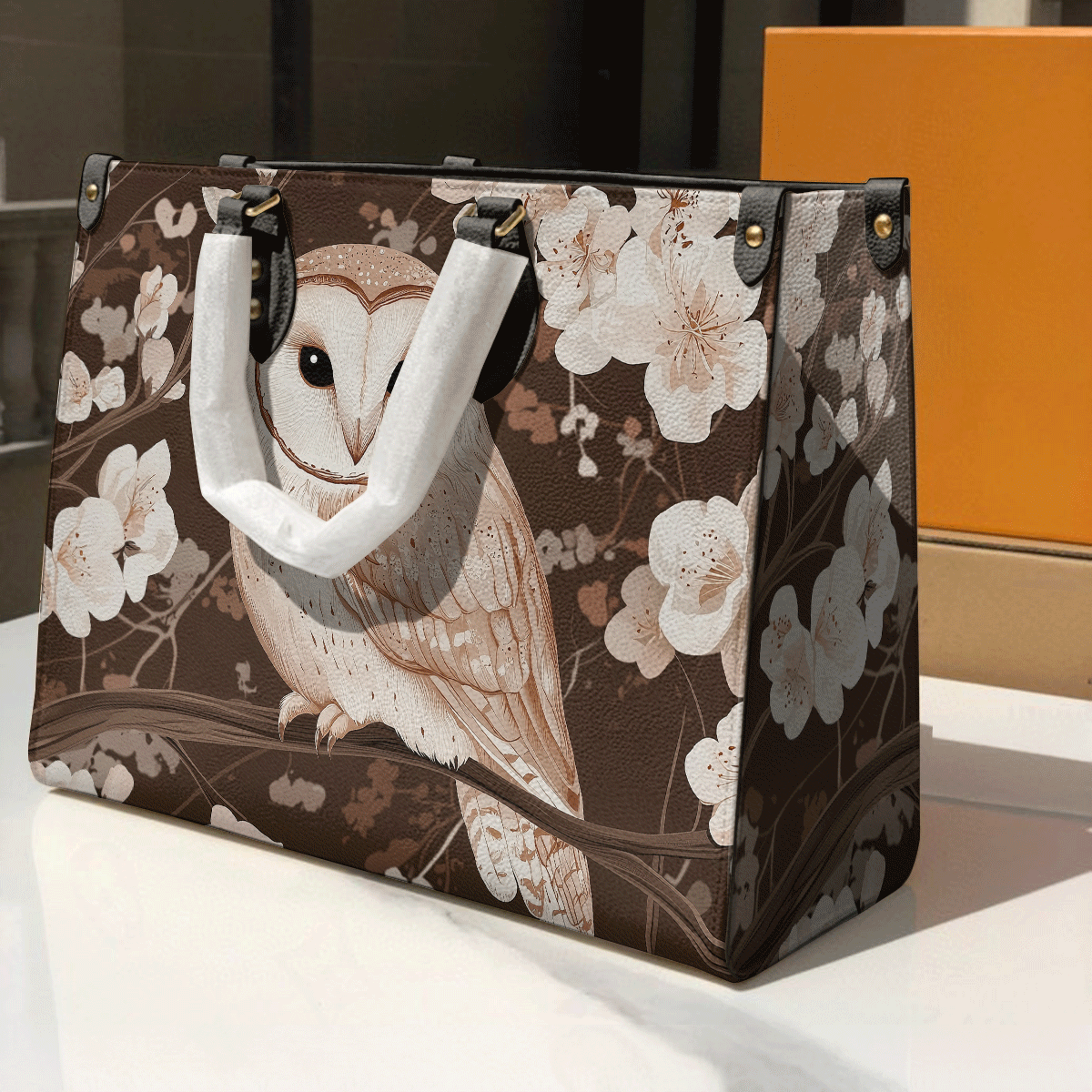 Sac en cuir brillant - Chouette en fleurs