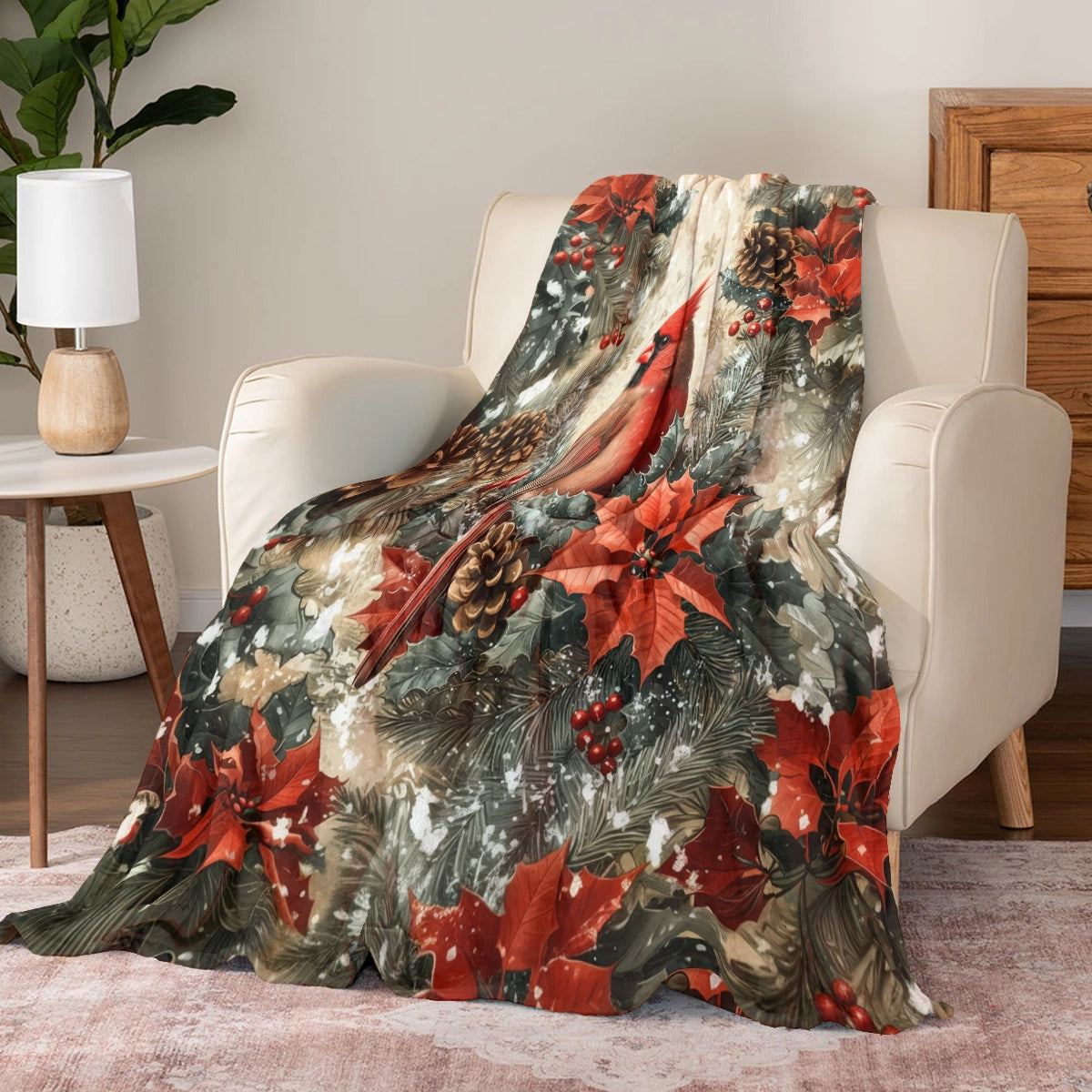 Shineful Fleece Blanket Winter Cardinal Elegance