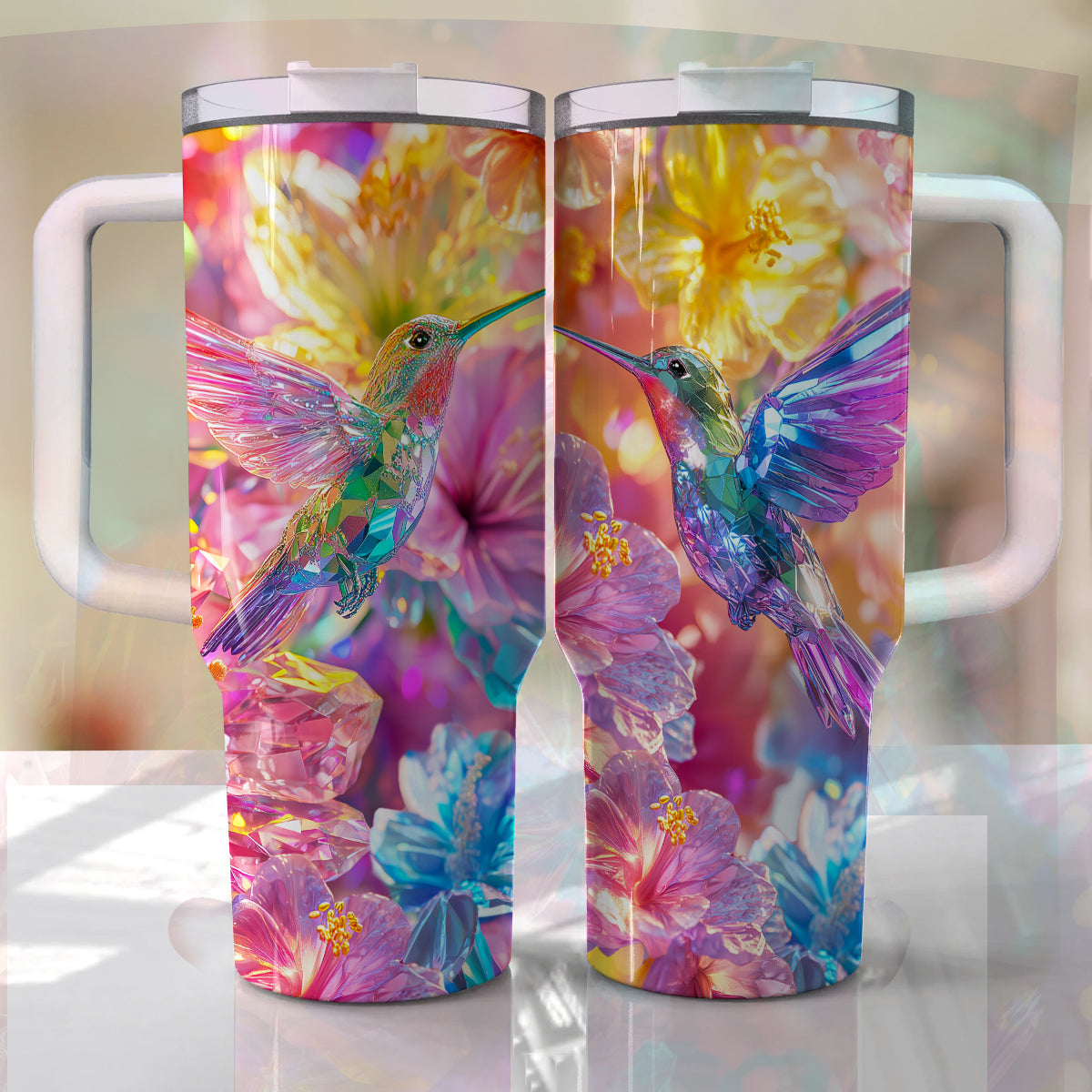 Shineful Glossy Tumbler Crystal Floral Hummingbird