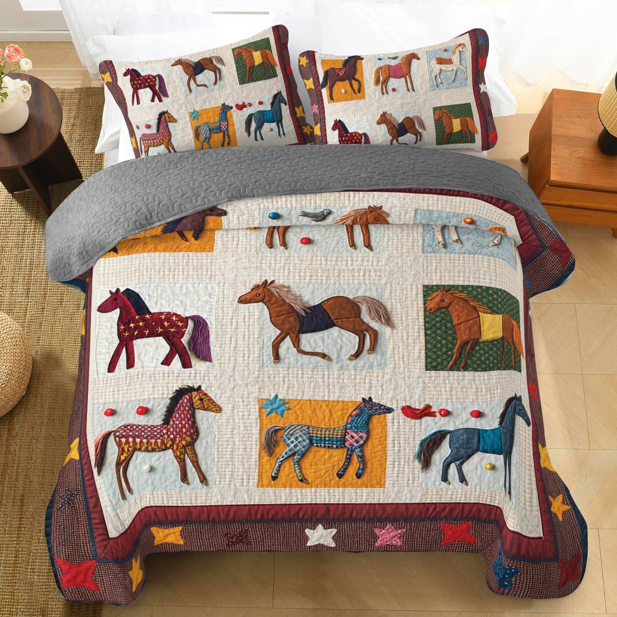 Shineful All Season Quilt 3-Piece Set Playful Horses