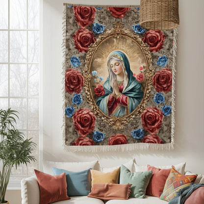 Shineful Woven Tapestry Throw Blanket Heavenly Rose and Mary