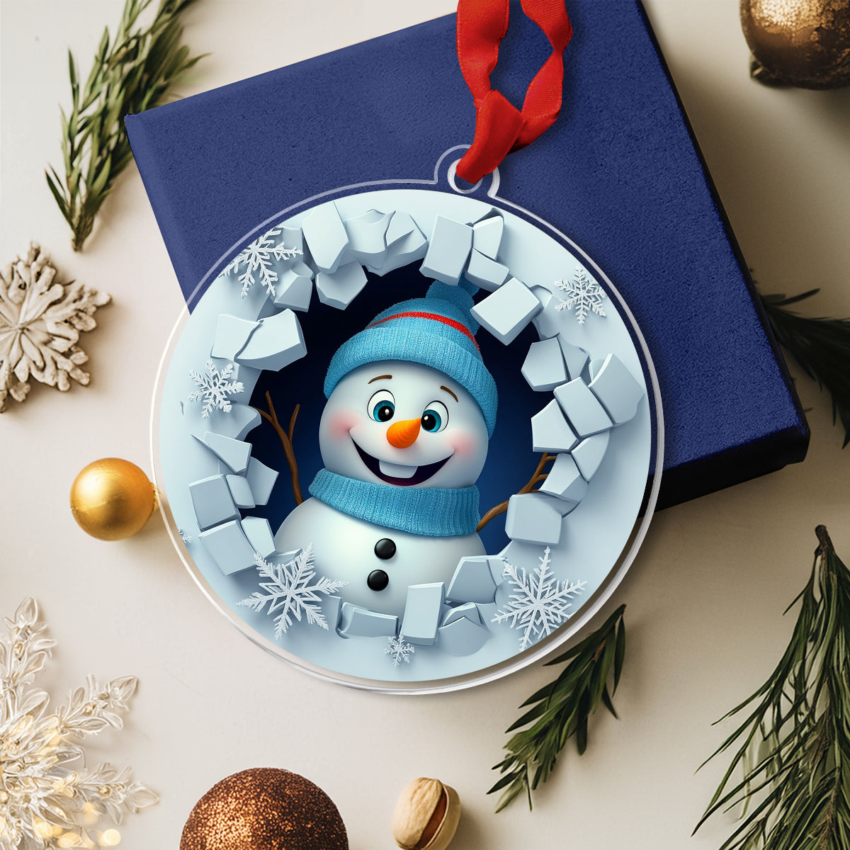 Glänzendes 2D-Ornament aus Acryl – Frosty der Schneemann Weihnachten 