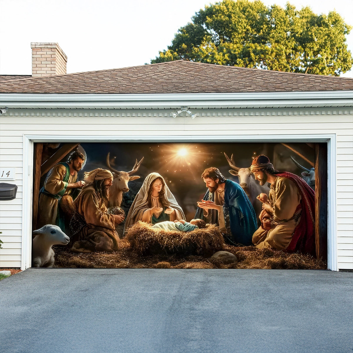 Shineful Garage Door Banner Decoration The Holy Family's Sacred Night