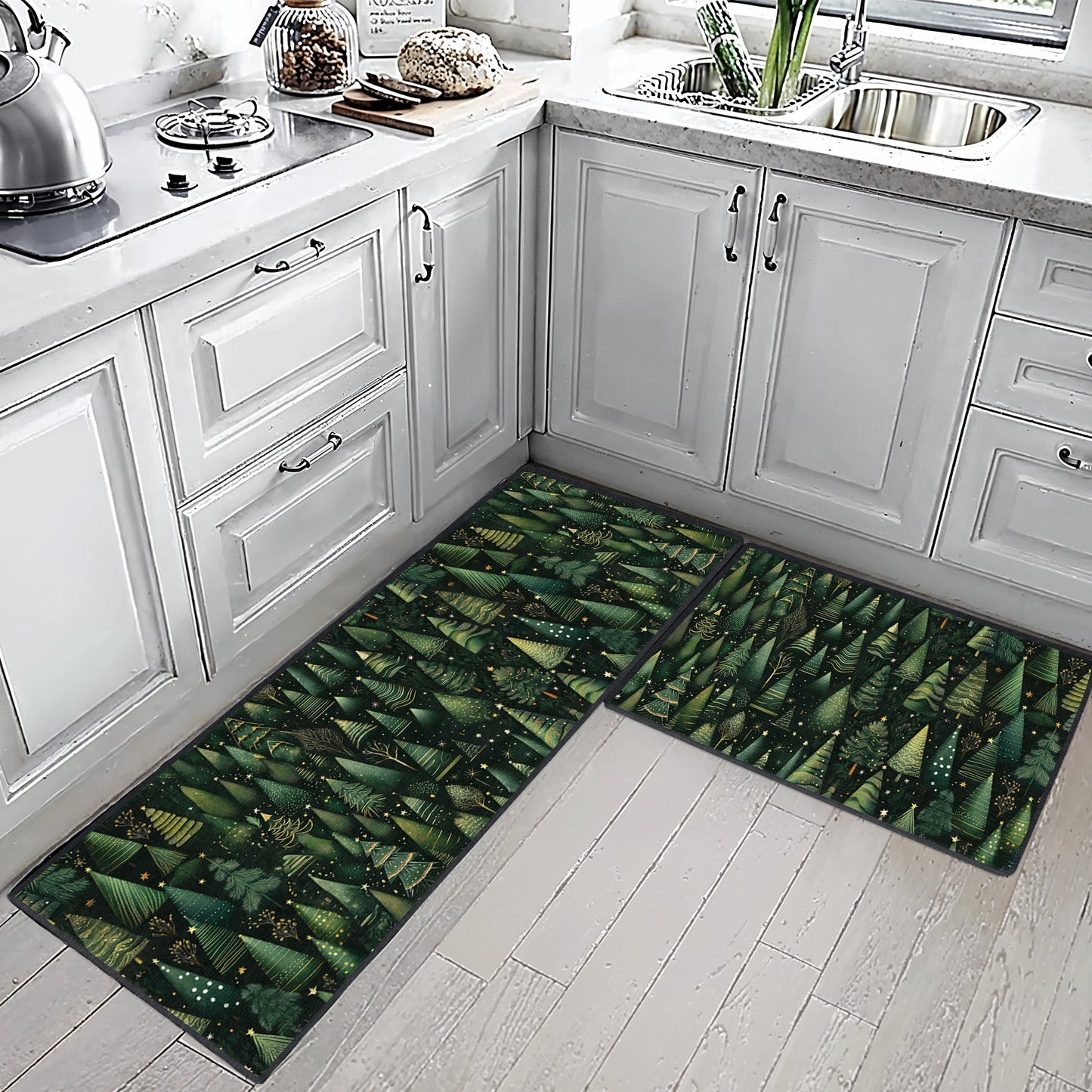 Shineful Ultra-Thin Non Skid Floor Mat, Kitchen Rugs Festive Fir Christmas Tree