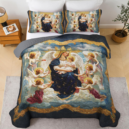 Shineful All Season Quilt 3-Piece Set - Heavenly Madonna & Child