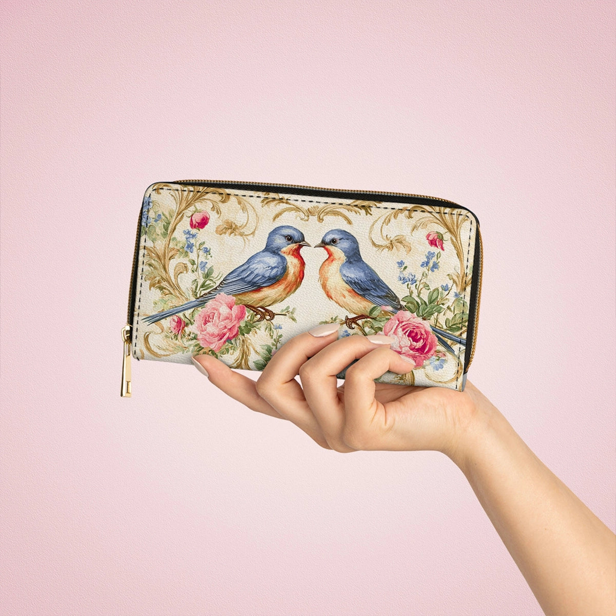 Shineful Leather Clutch Purse With Wristlet Strap Handle Bluebird Serenade