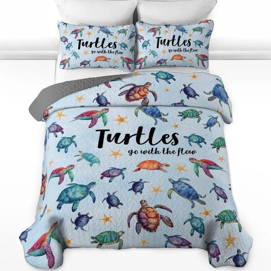 Ensemble de courtepointe toutes saisons Shineful 3 pièces - Tortue de mer Laissez-vous porter