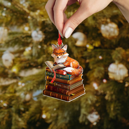 Shineful 2D Acrylic Ornament Fox With Stack of Books