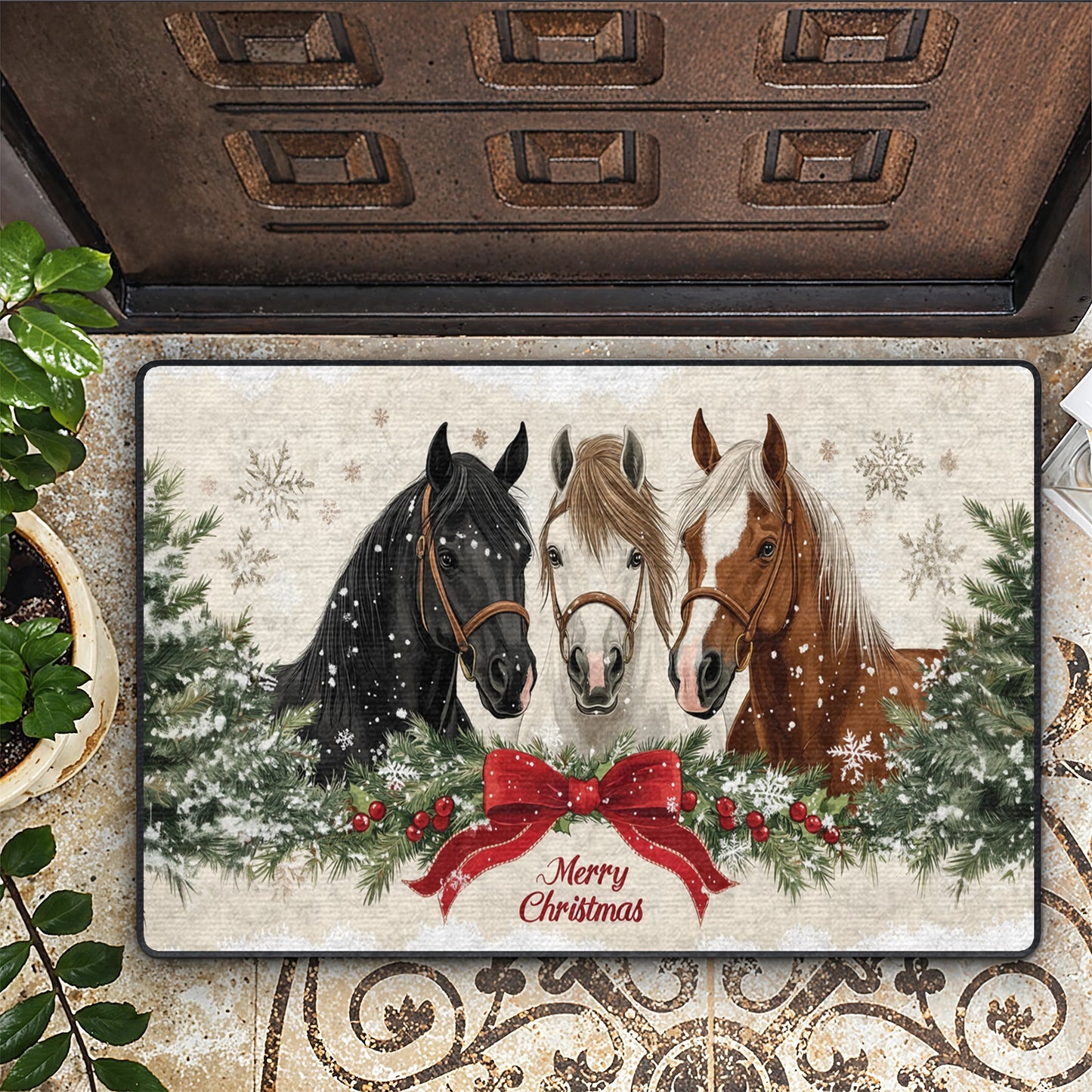 Tapis de sol antidérapant ultra fin et brillant, tapis de cuisine, beau cheval de Noël