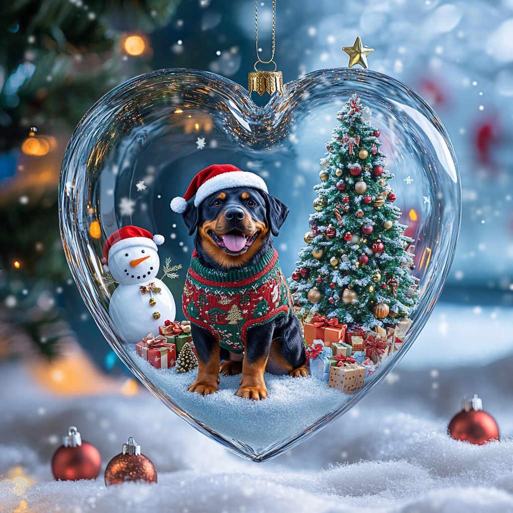 Ornement acrylique 2D brillant personnalisé Merry Woofmas Heart