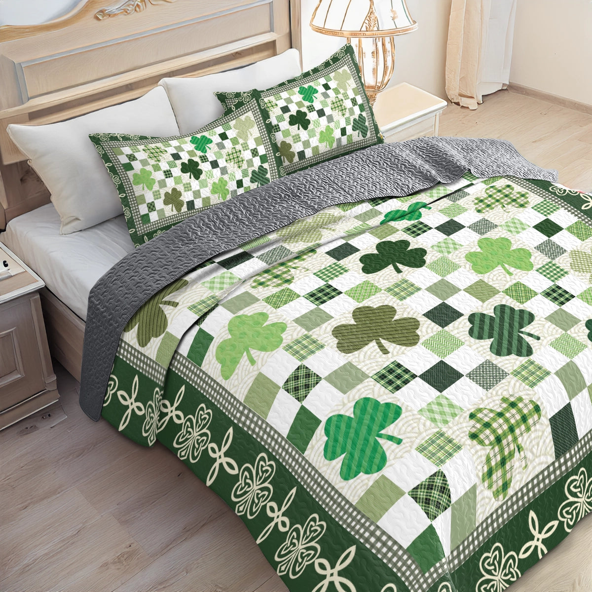 Shineful All Season Quilt 3-Piece Set Celtic Shamrock Patchwork